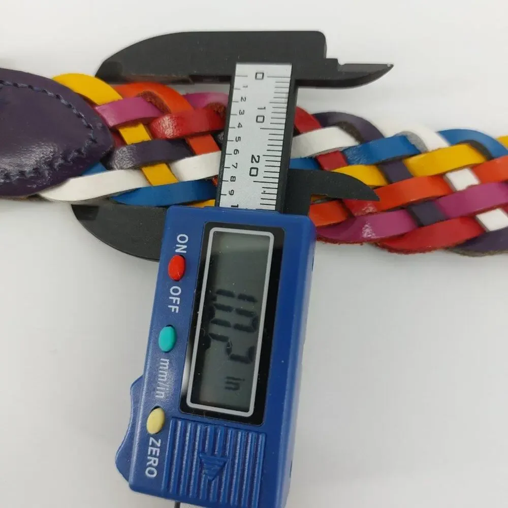 Vintage Women's Braided Woven Weaved Multicolored Genuine Leather Belt Size S
